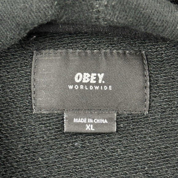 Obey Worldwide Hoodie Men XL Black Spell Out Logo Skater Streetwear Sweatshirt - Picture 7 of 12